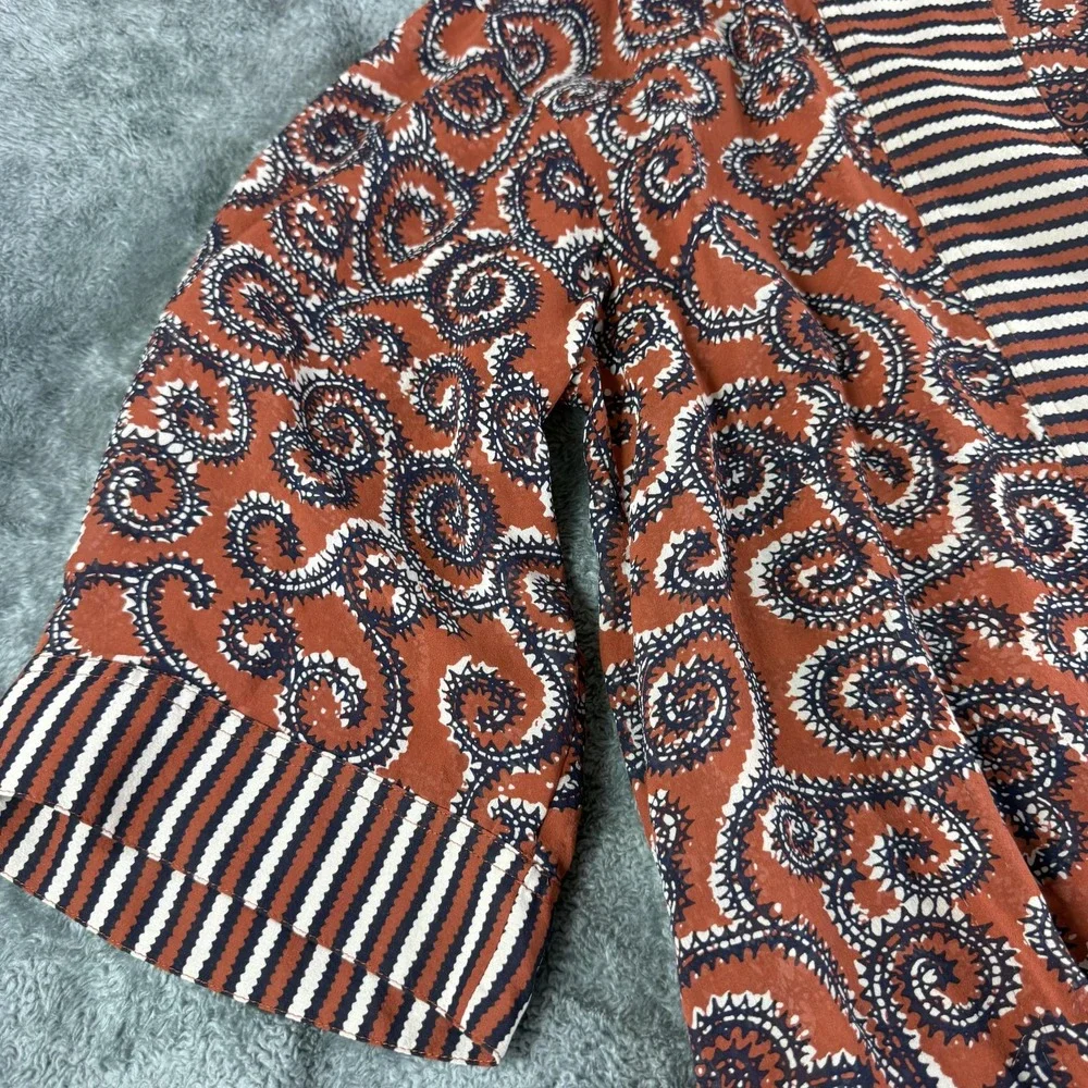 Tory Burch Womens XS Silk Boho Sapello Tunic Paisley Striped Trim 51112639‎